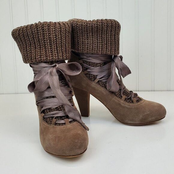 See by Chloe Suede Lace Up Knit Sock Bootie SH-038 - Picture 7 of 12